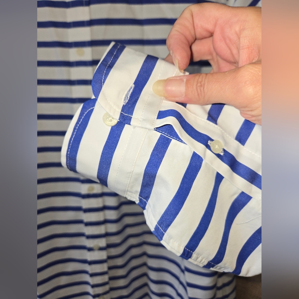 Women's Ralph Lauren Green Lable Blue and White Striped Shirt Size Large - Picture 3 of 12